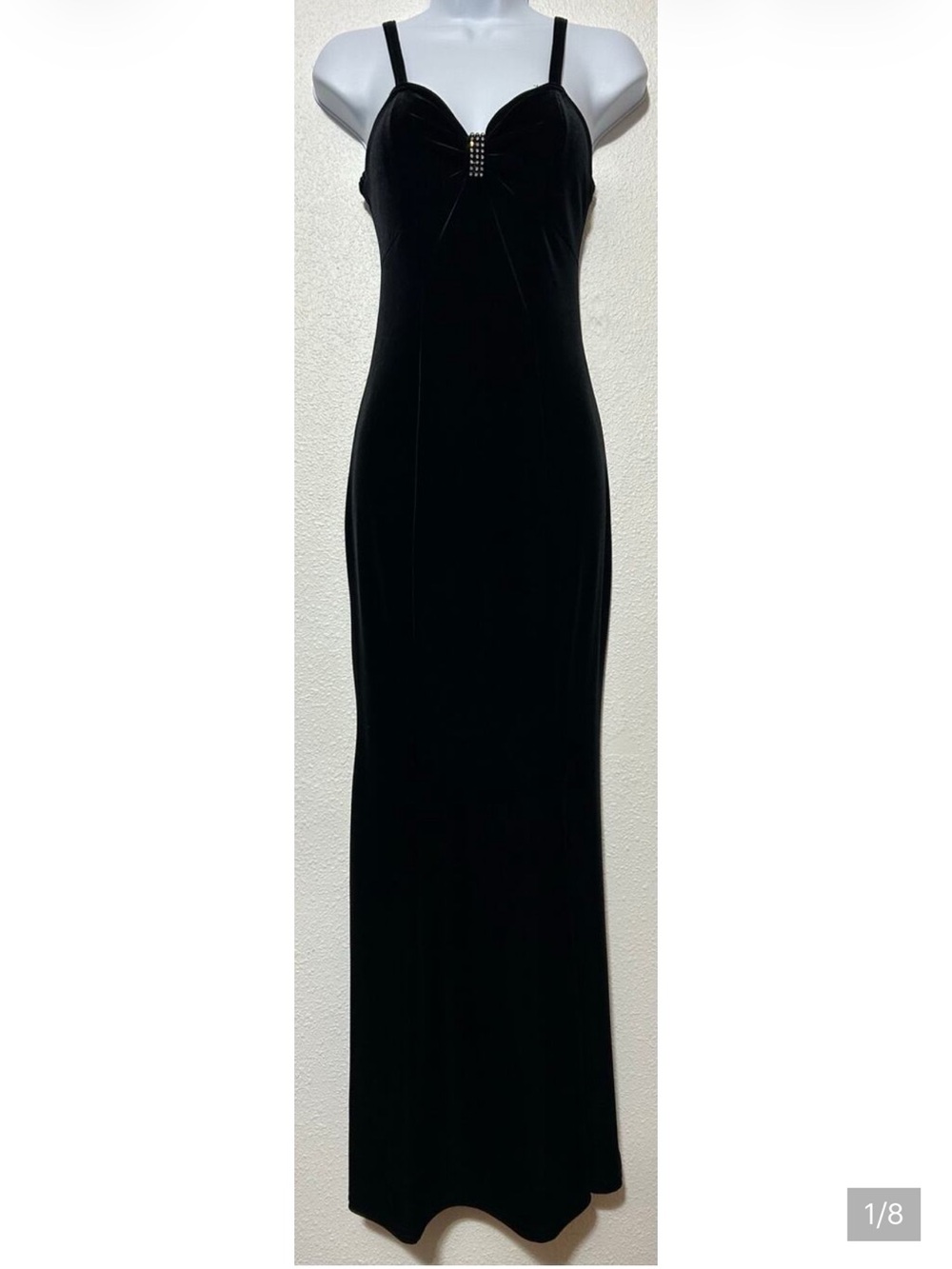 Vintage PiaUSA Velour Maxi Dress Size XS S Black 90s Prom Rhinestones Whimsigoth